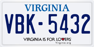 VA license plate VBK5432
