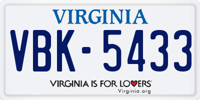 VA license plate VBK5433