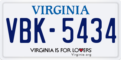 VA license plate VBK5434