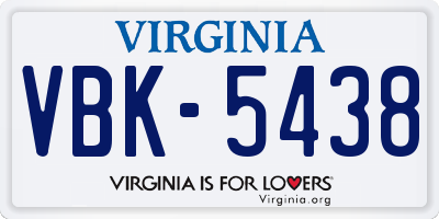 VA license plate VBK5438