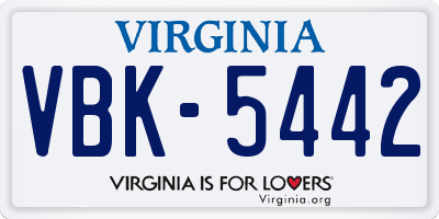 VA license plate VBK5442