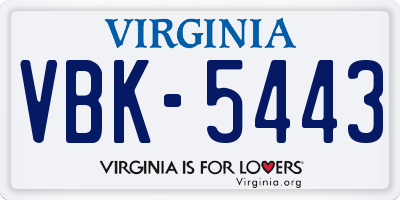 VA license plate VBK5443