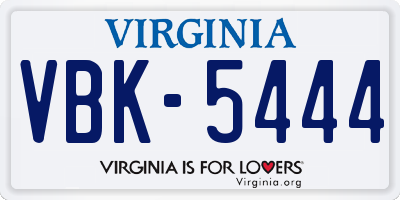 VA license plate VBK5444