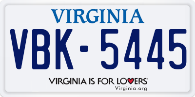 VA license plate VBK5445