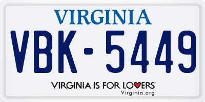 VA license plate VBK5449
