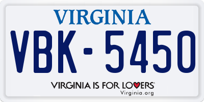 VA license plate VBK5450