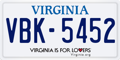 VA license plate VBK5452