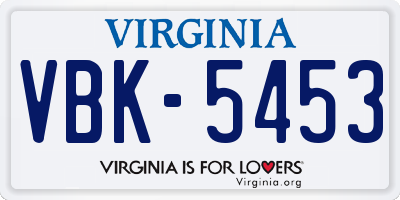 VA license plate VBK5453