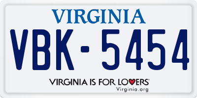 VA license plate VBK5454