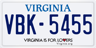 VA license plate VBK5455