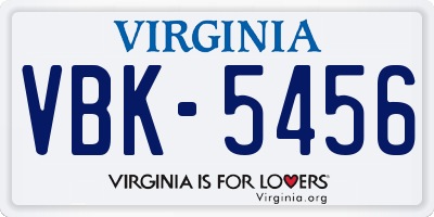 VA license plate VBK5456