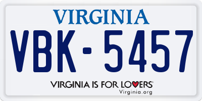 VA license plate VBK5457