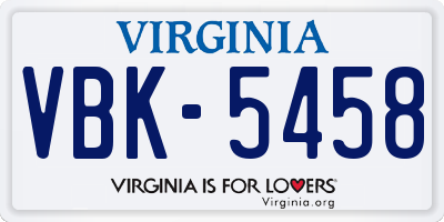 VA license plate VBK5458