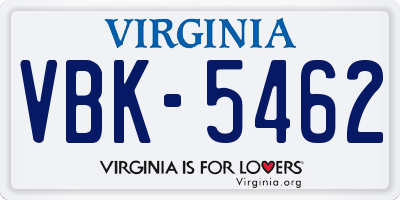 VA license plate VBK5462