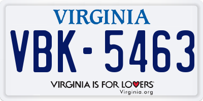VA license plate VBK5463