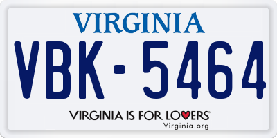 VA license plate VBK5464