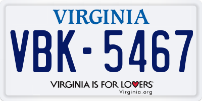 VA license plate VBK5467