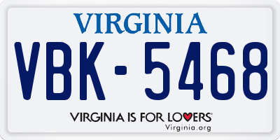 VA license plate VBK5468