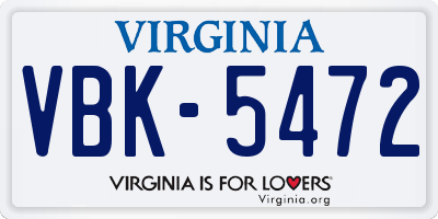 VA license plate VBK5472