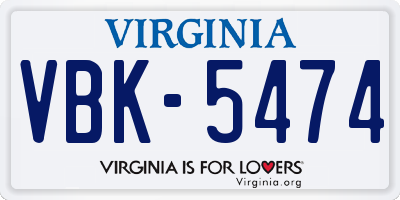 VA license plate VBK5474