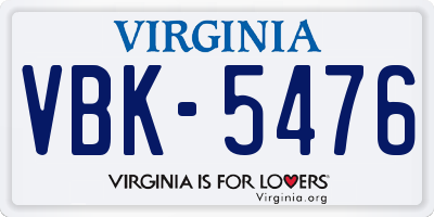 VA license plate VBK5476