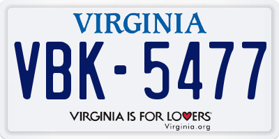 VA license plate VBK5477