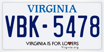 VA license plate VBK5478