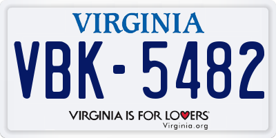 VA license plate VBK5482