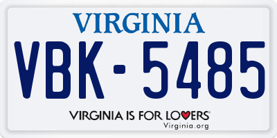 VA license plate VBK5485