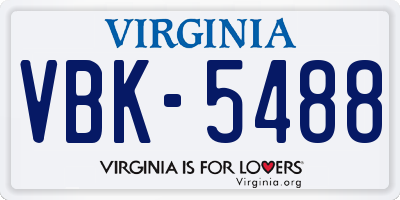 VA license plate VBK5488