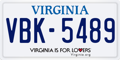 VA license plate VBK5489
