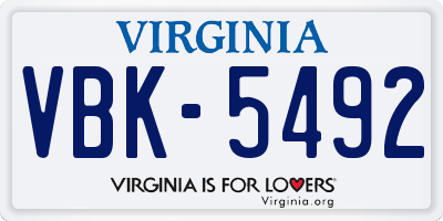 VA license plate VBK5492