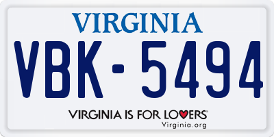 VA license plate VBK5494