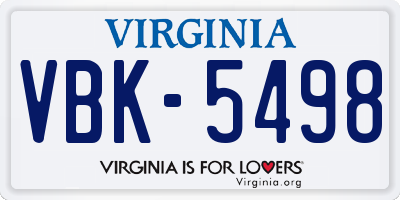 VA license plate VBK5498