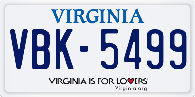 VA license plate VBK5499