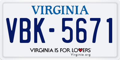 VA license plate VBK5671