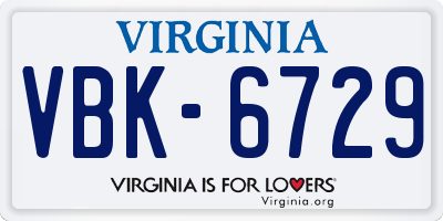 VA license plate VBK6729