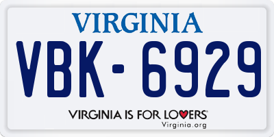 VA license plate VBK6929