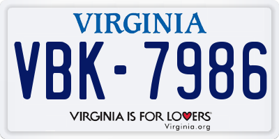 VA license plate VBK7986