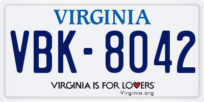 VA license plate VBK8042