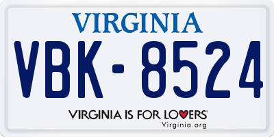 VA license plate VBK8524
