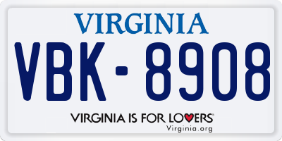 VA license plate VBK8908