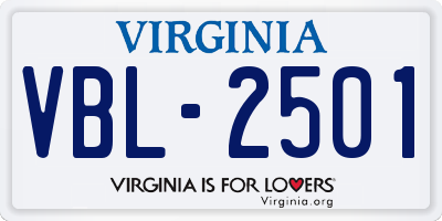 VA license plate VBL2501