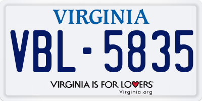 VA license plate VBL5835