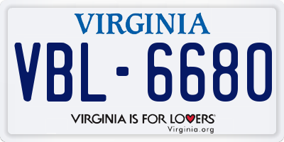 VA license plate VBL6680