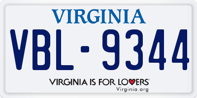 VA license plate VBL9344