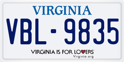 VA license plate VBL9835