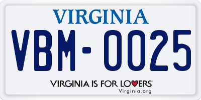 VA license plate VBM0025