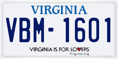 VA license plate VBM1601