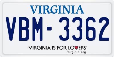 VA license plate VBM3362